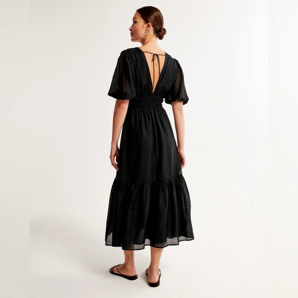 Abercrombie Floaty plunge midi/maxi dress NWT Size S Tall lined